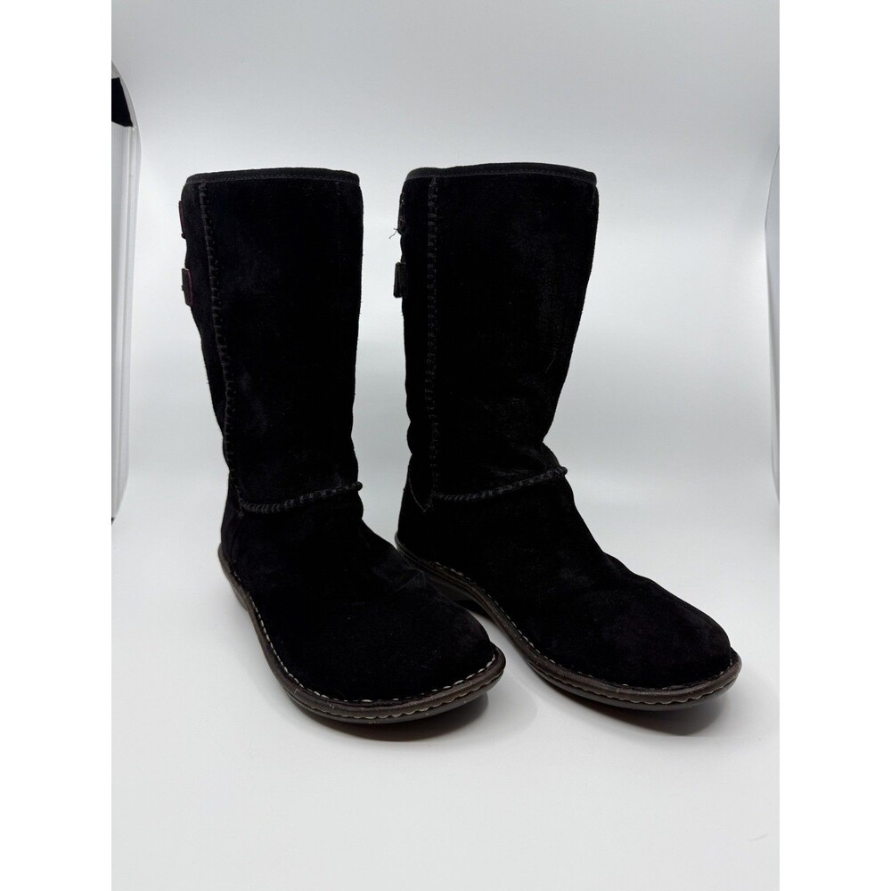 Ugg Haywell Boots Womens Size 7 Black Suede Genuine Sheepskin Lined